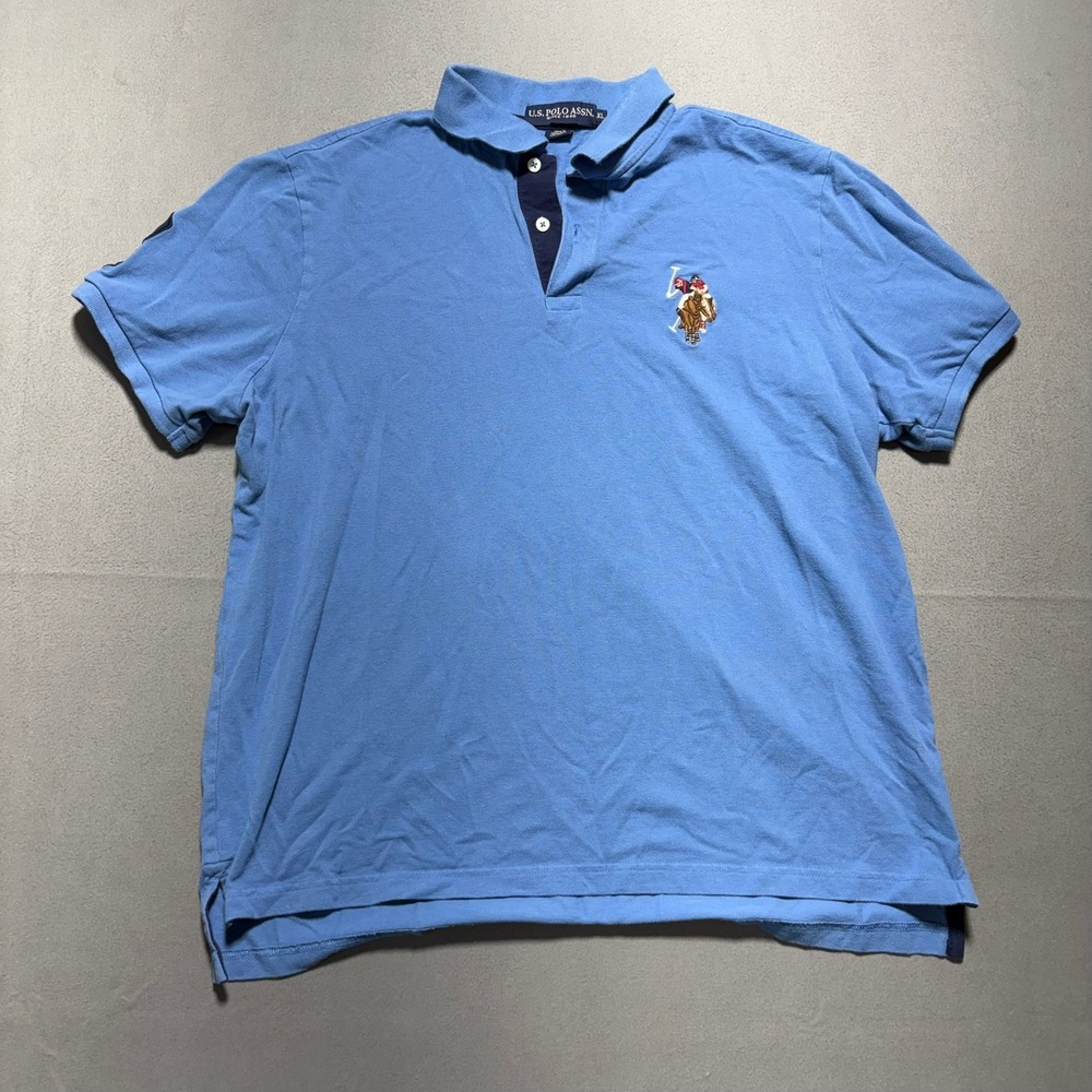 US Polo Assn Mens XL Light Blue Short Sleeve Large Logo Pique Polo Shirt